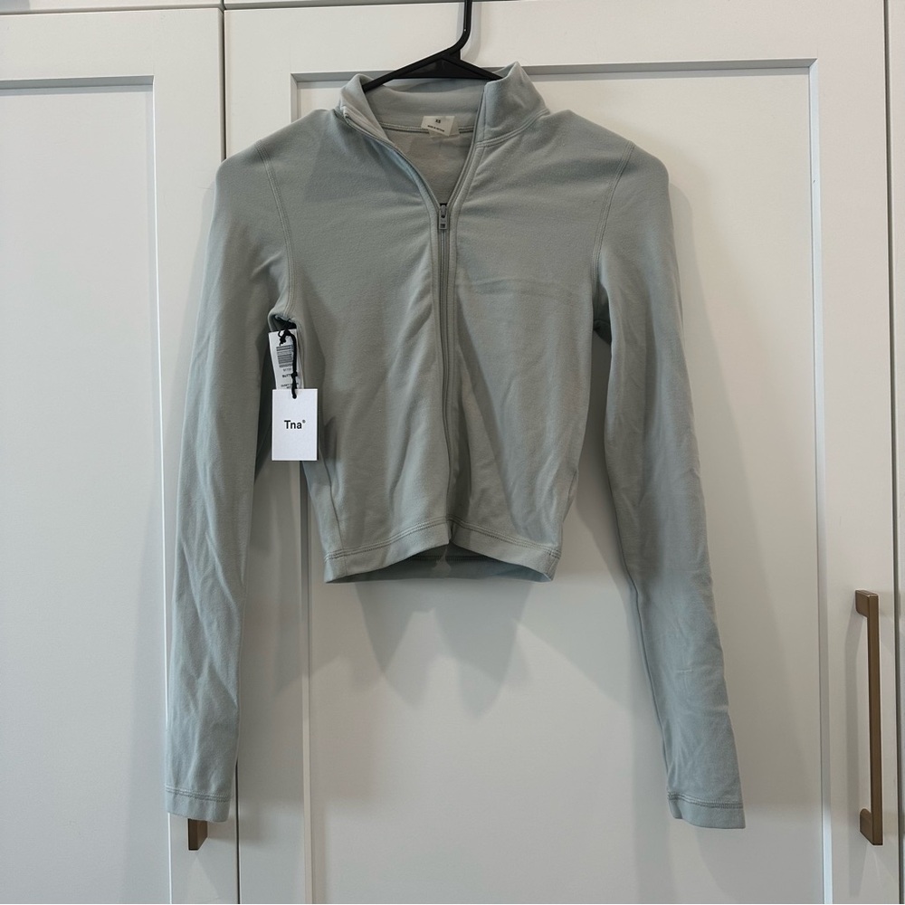 TNA Gray Cowl Neck Sweater with Fitted Silhouette and Long Sleeves